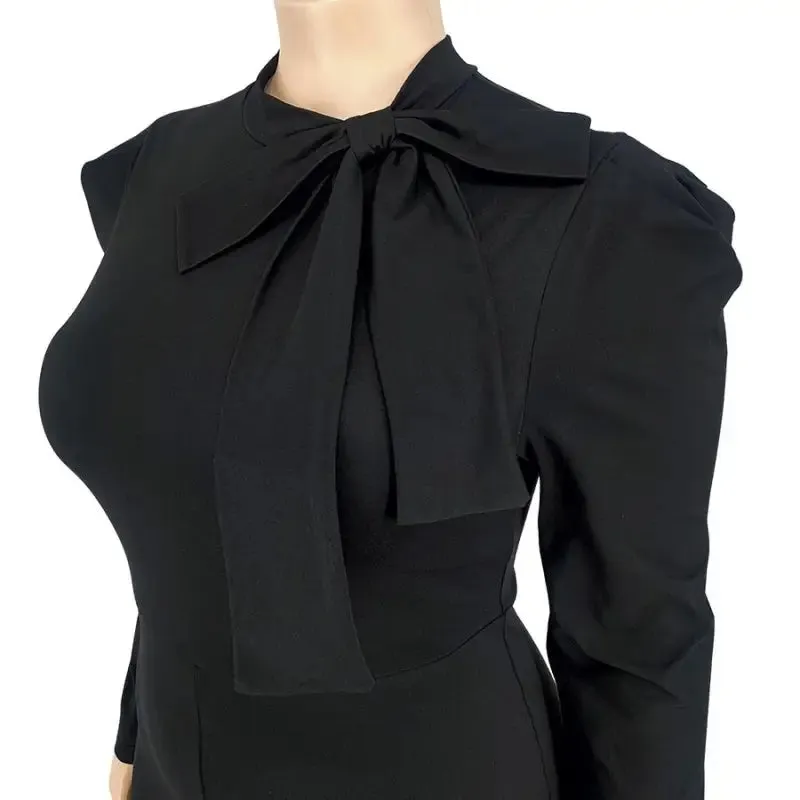 Plus Size In The Office Stretch Bow Zip-Up Jumpsuit