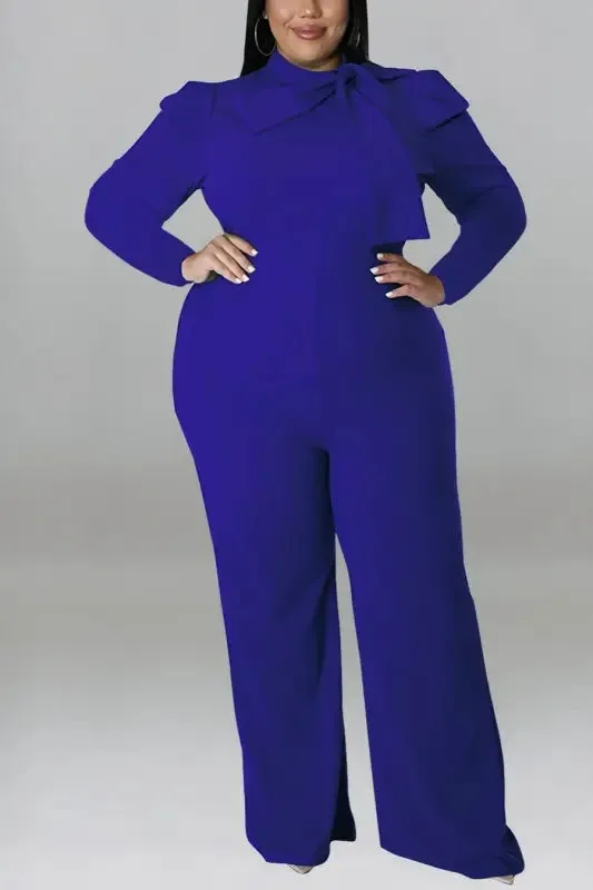 Plus Size In The Office Stretch Bow Zip-Up Jumpsuit