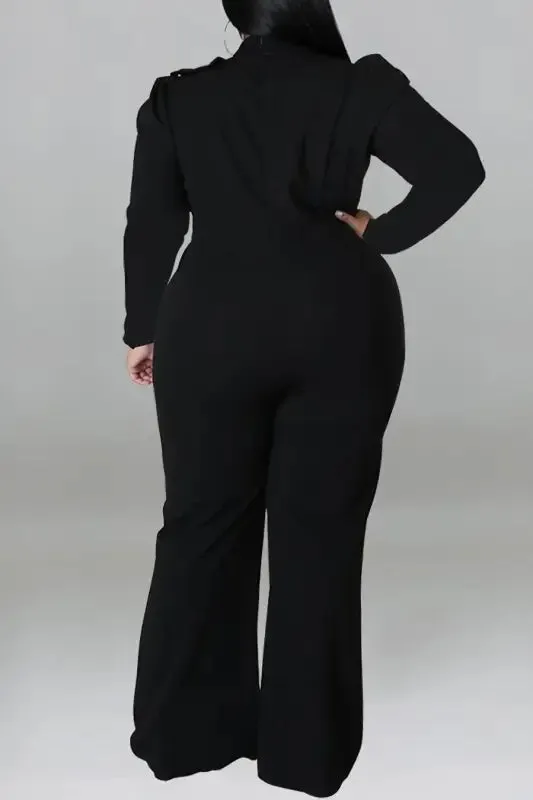 Plus Size In The Office Stretch Bow Zip-Up Jumpsuit