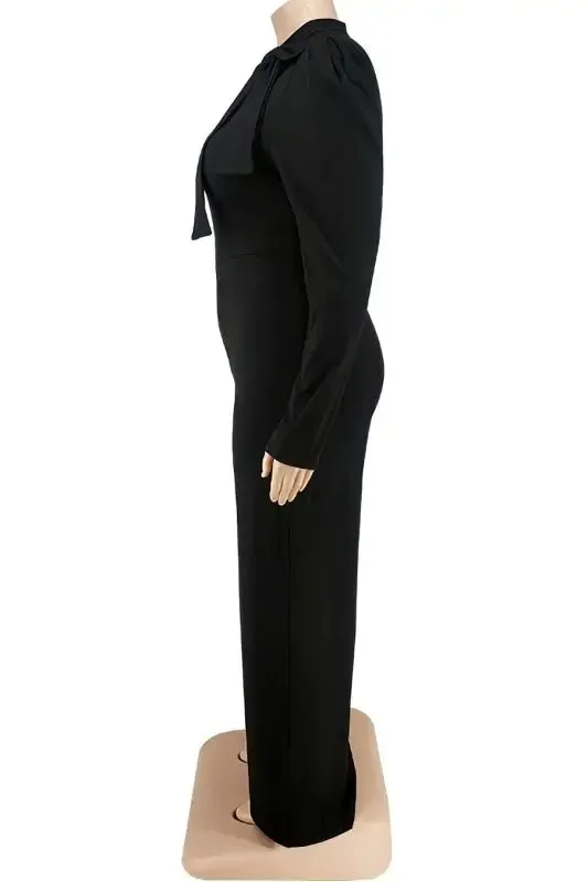 Plus Size In The Office Stretch Bow Zip-Up Jumpsuit