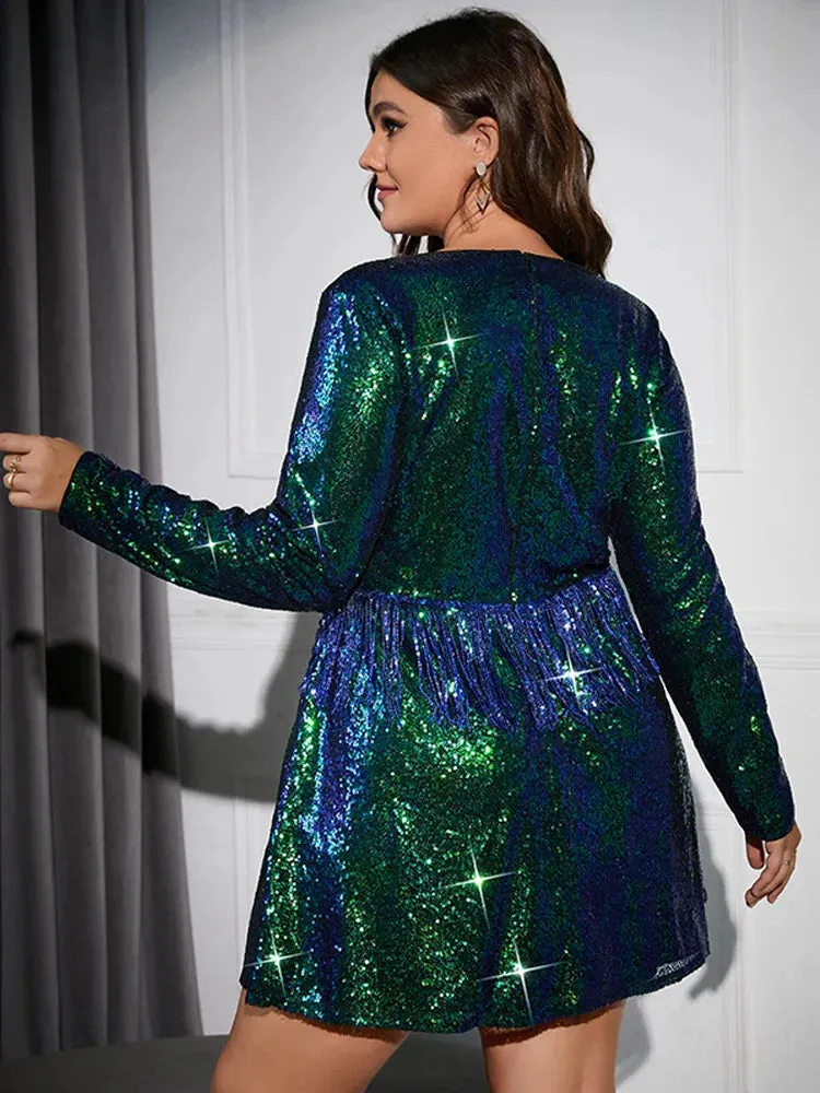 Plus Size Sequin Tassel Party Dress