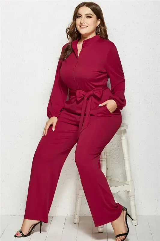 Plus-Size Wide Leg Belted Jumpsuit
