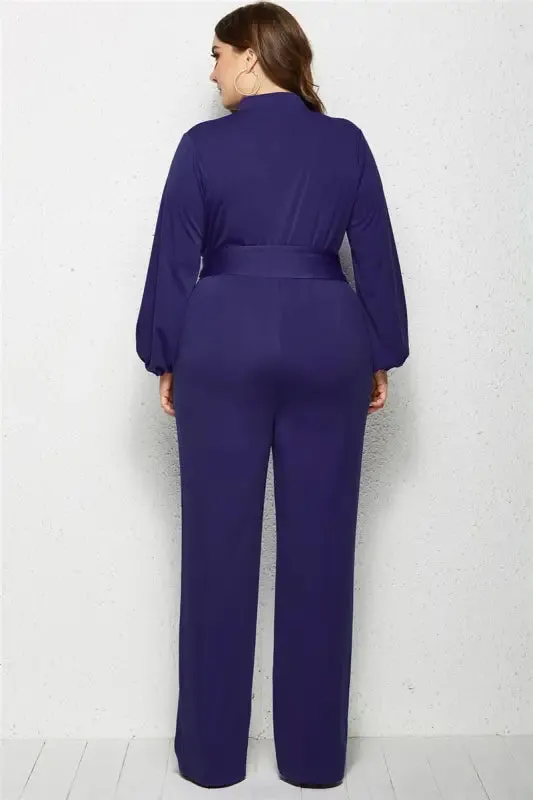 Plus-Size Wide Leg Belted Jumpsuit