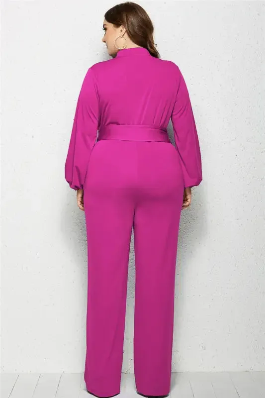Plus-Size Wide Leg Belted Jumpsuit