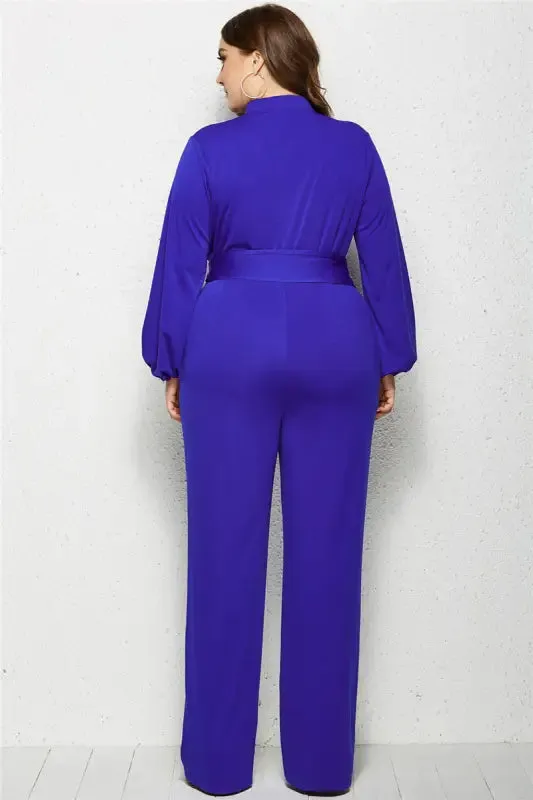 Plus-Size Wide Leg Belted Jumpsuit