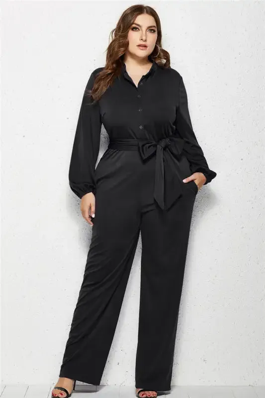 Plus-Size Wide Leg Belted Jumpsuit