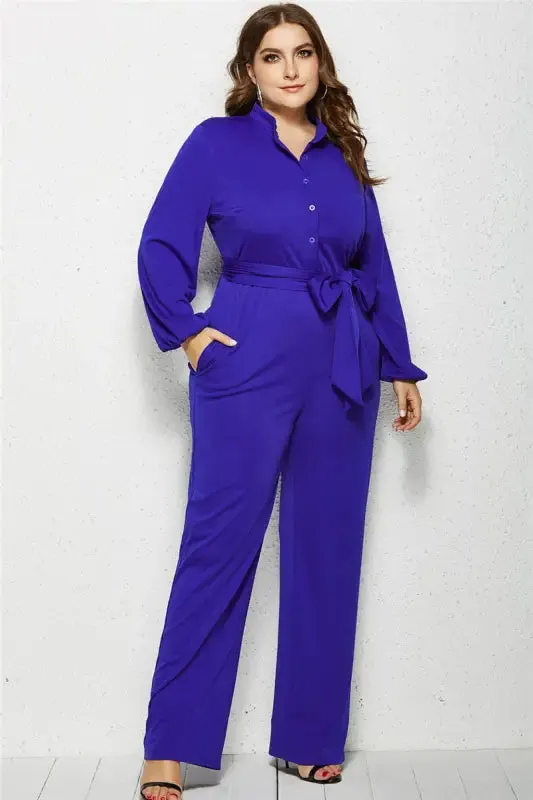 Plus-Size Wide Leg Belted Jumpsuit