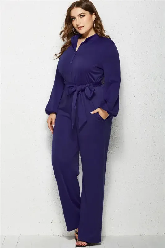 Plus-Size Wide Leg Belted Jumpsuit