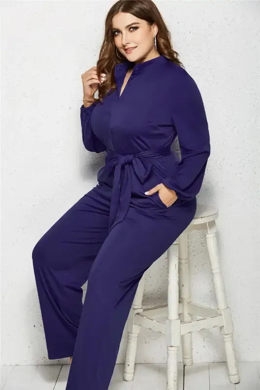 Plus-Size Wide Leg Belted Jumpsuit