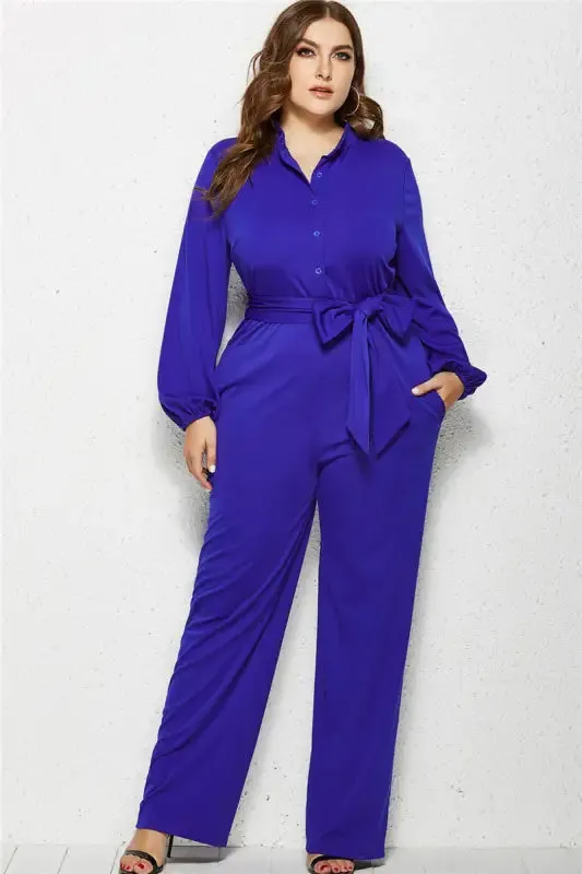 Plus-Size Wide Leg Belted Jumpsuit
