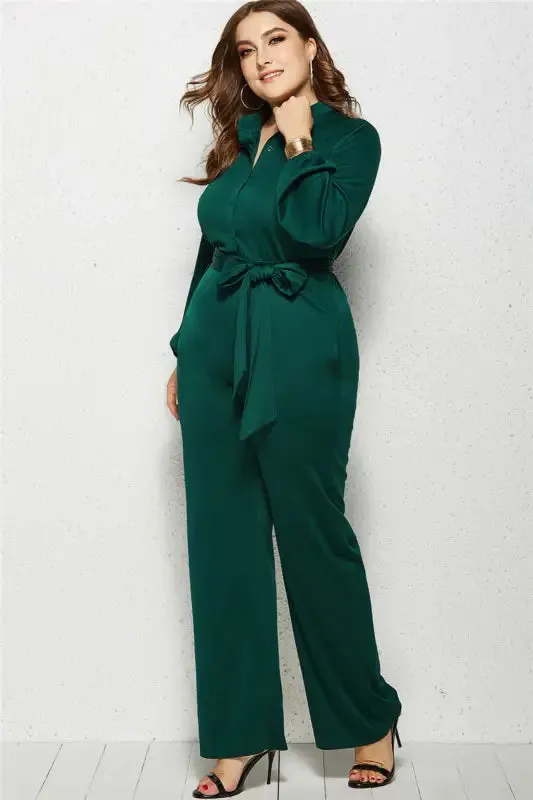 Plus-Size Wide Leg Belted Jumpsuit