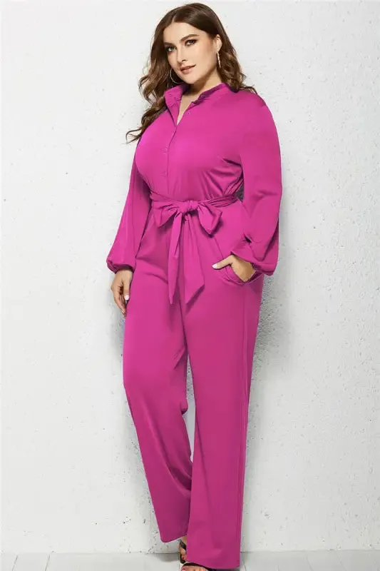 Plus-Size Wide Leg Belted Jumpsuit