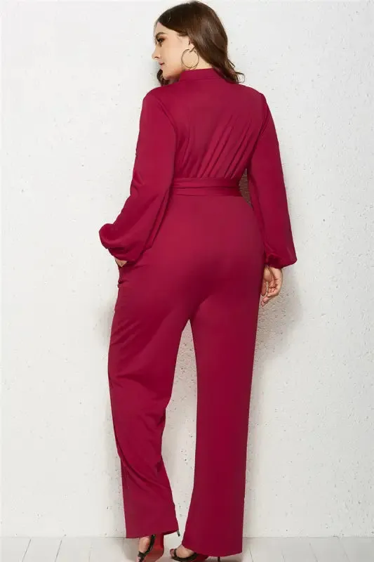 Plus-Size Wide Leg Belted Jumpsuit