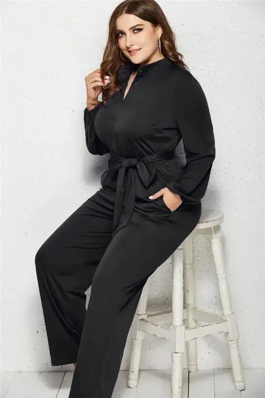 Plus-Size Wide Leg Belted Jumpsuit