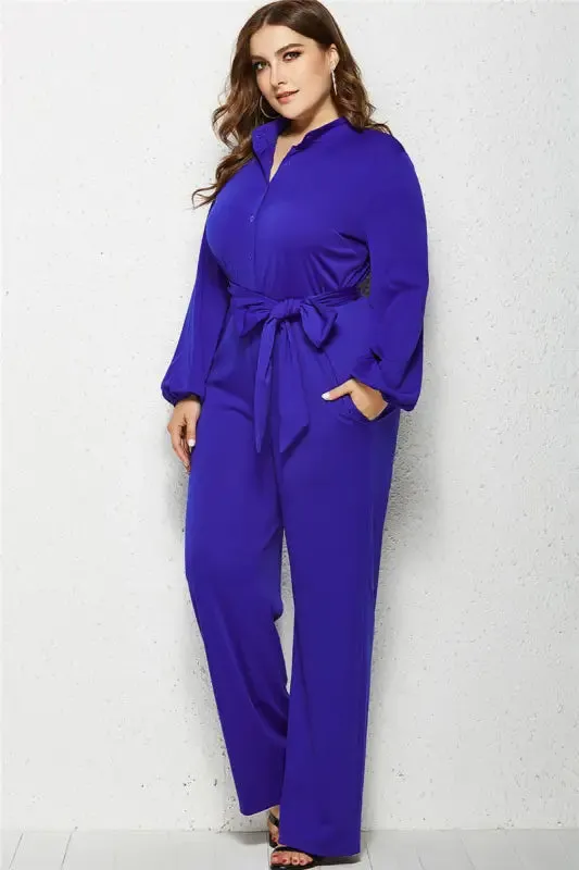 Plus-Size Wide Leg Belted Jumpsuit