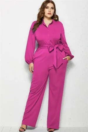 Plus-Size Wide Leg Belted Jumpsuit
