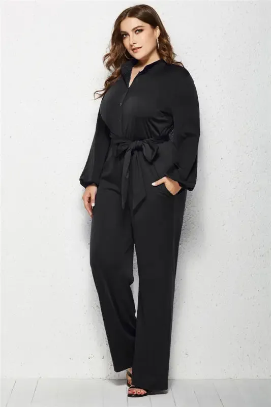 Plus-Size Wide Leg Belted Jumpsuit