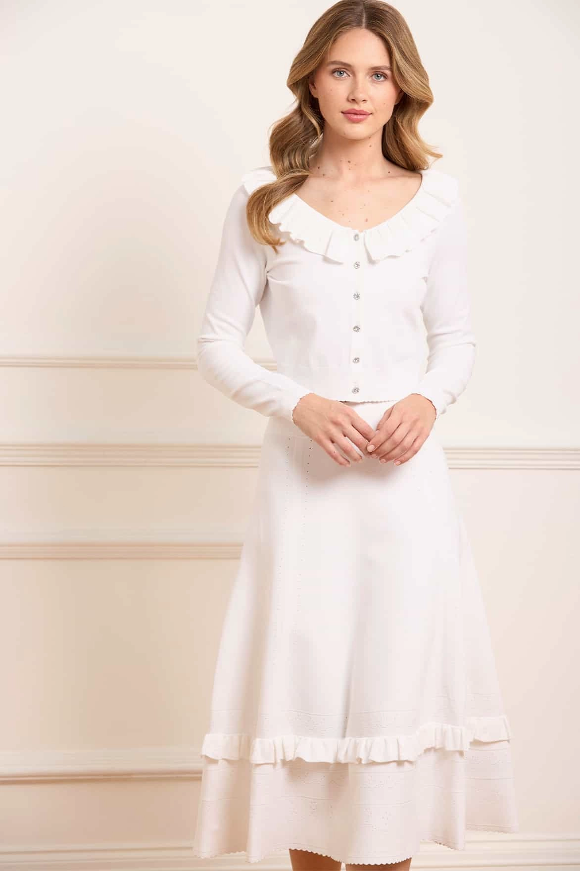 Pointelle Trim Knit Short Cardigan