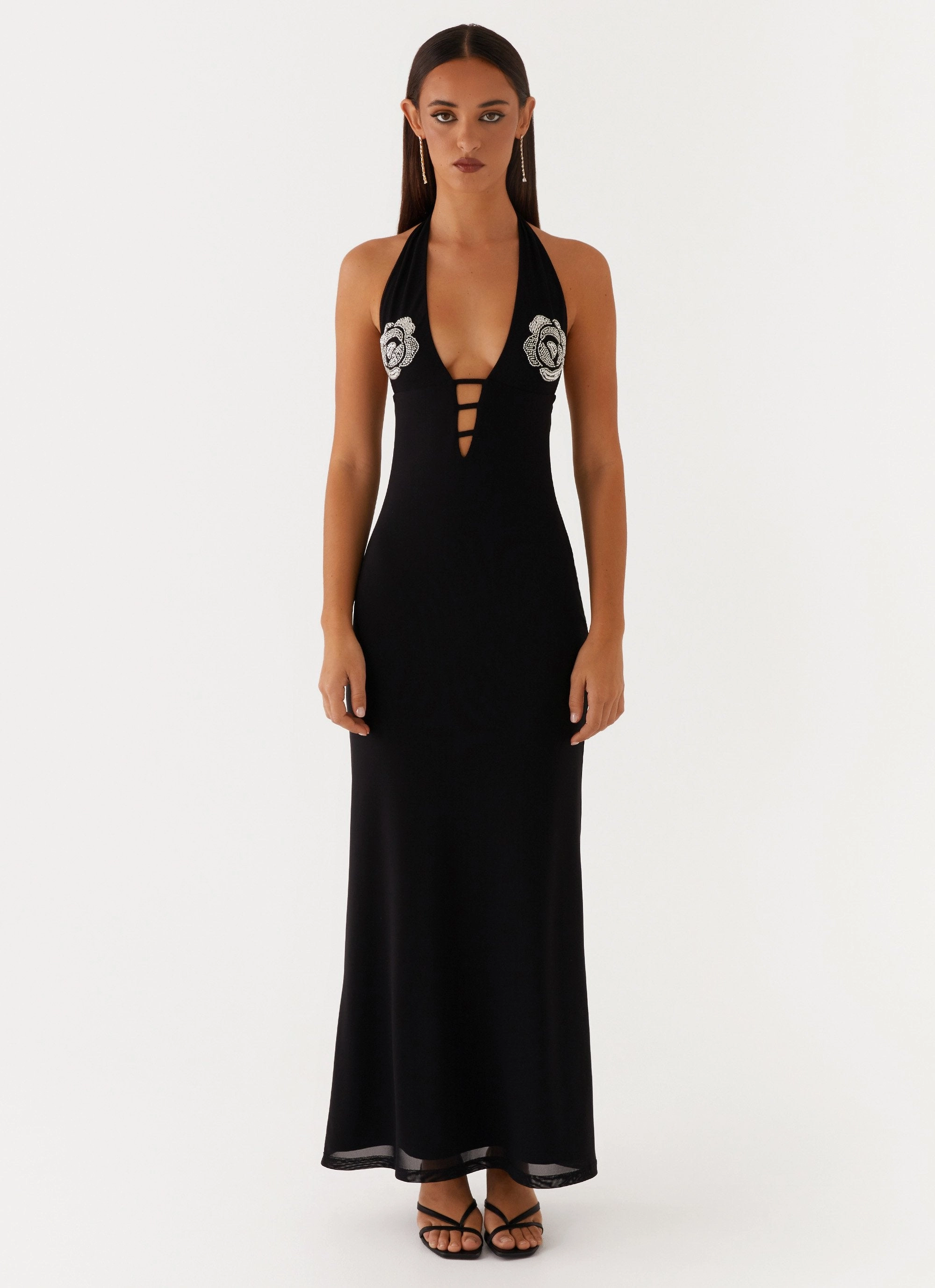 Polina Beaded Halterneck Maxi Dress - Black