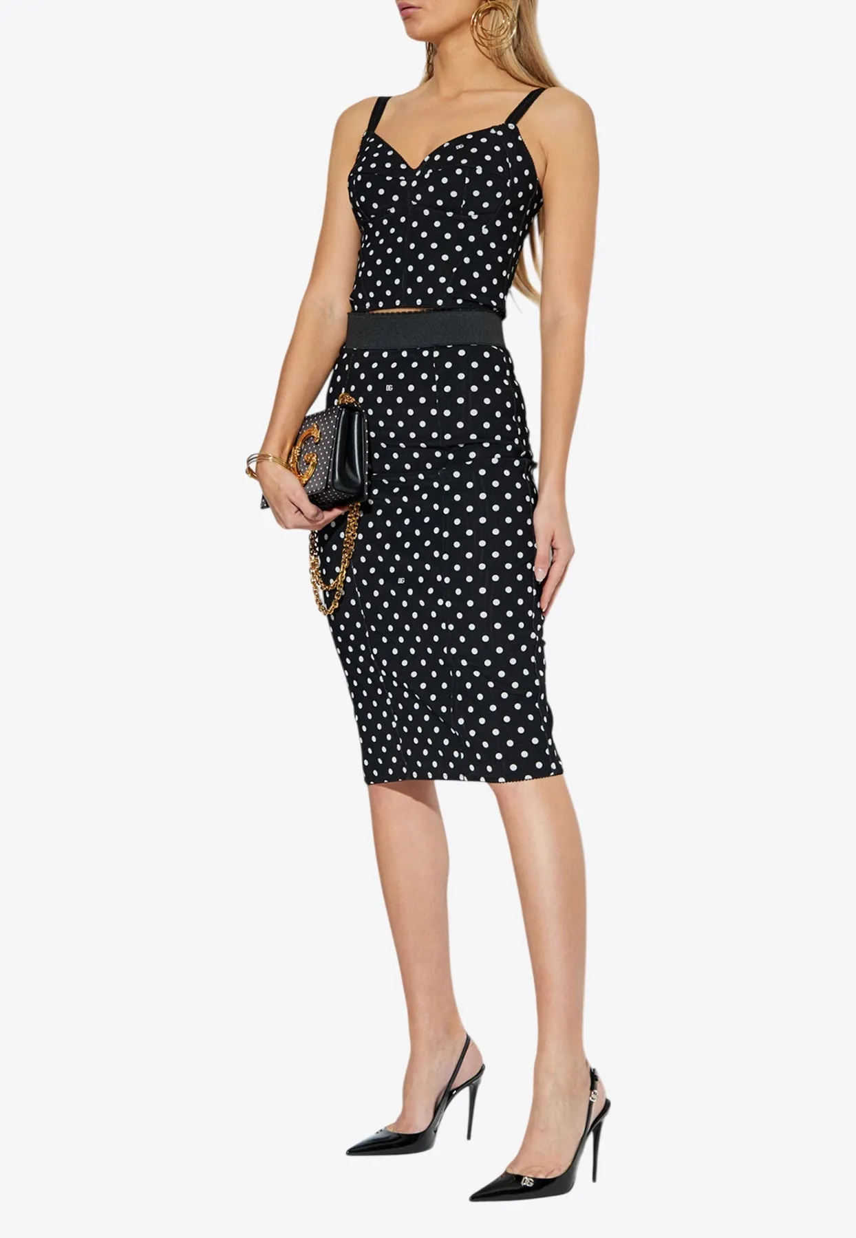 Polka Dot Print Pencil Skirt