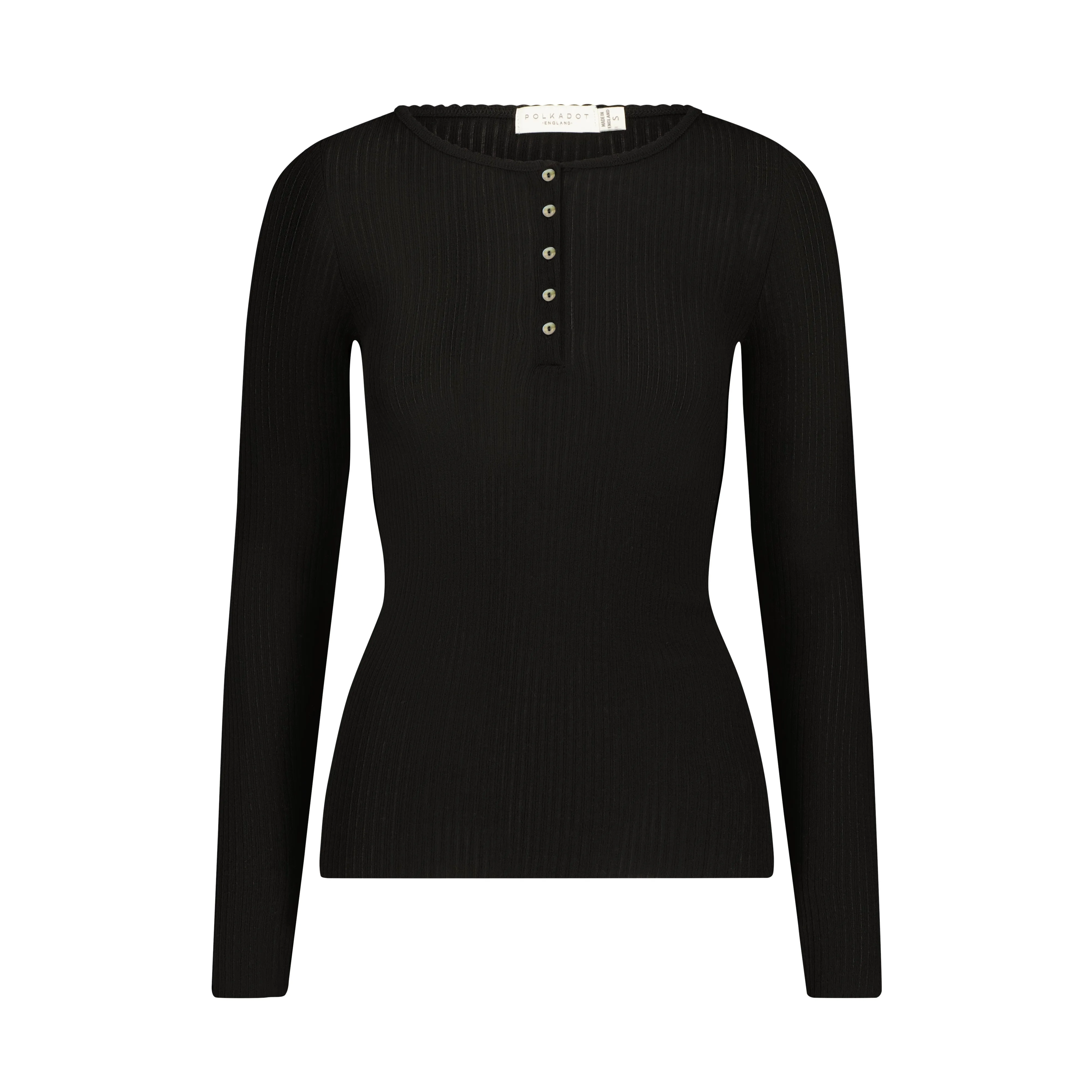 Polkadot Black Rib Fitted HENLEY LS w Black Velvet