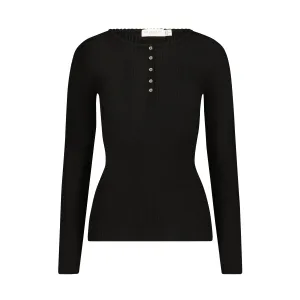 Polkadot Black Rib Fitted HENLEY LS w Black Velvet
