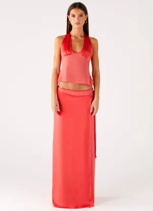 Pollie Wrap Maxi Skirt - Coral Pollie Wrap Maxi Skirt - Coral