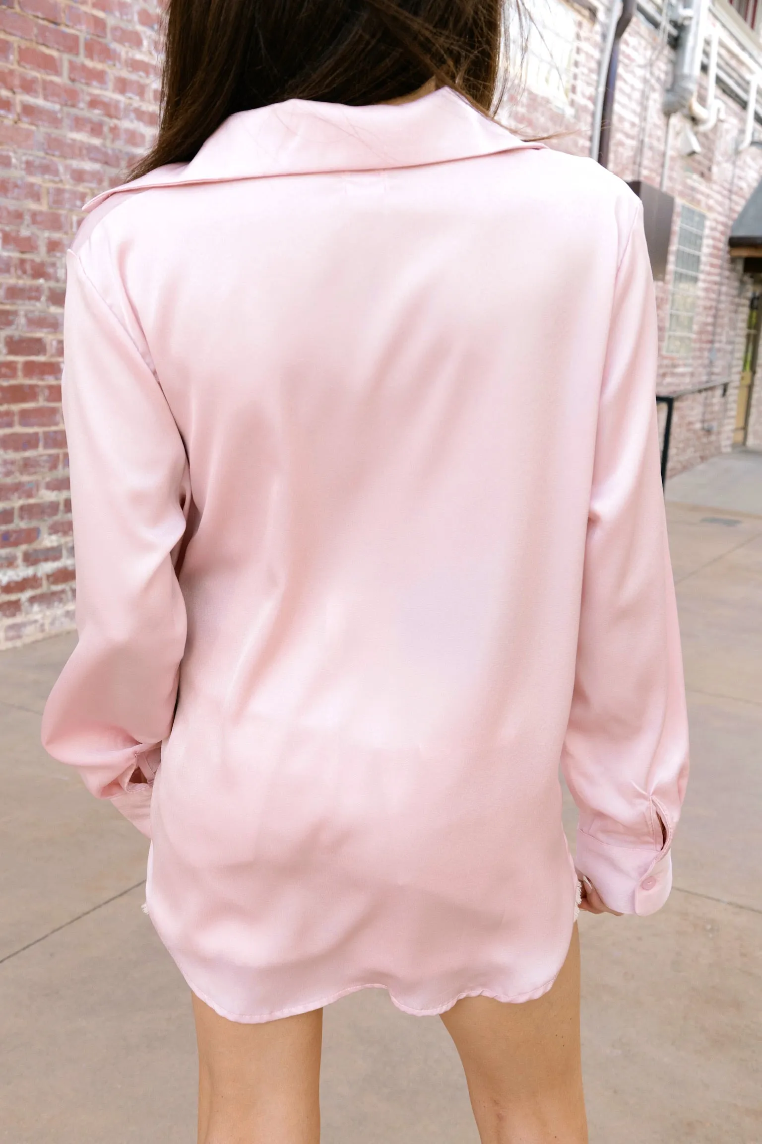 Powder Pink Satin Button Up