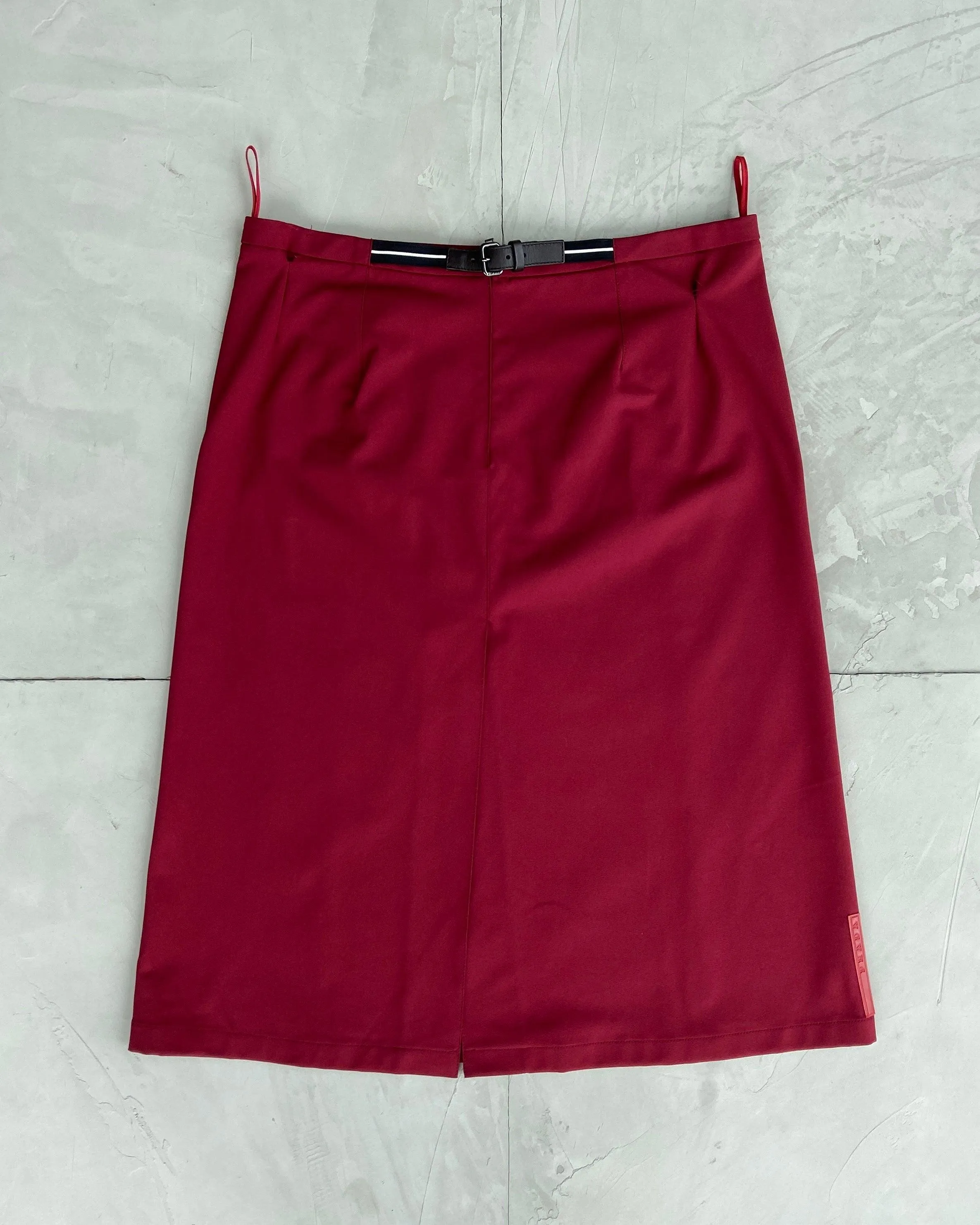 PRADA SPORT RED BELTED MIDI SKIRT - M