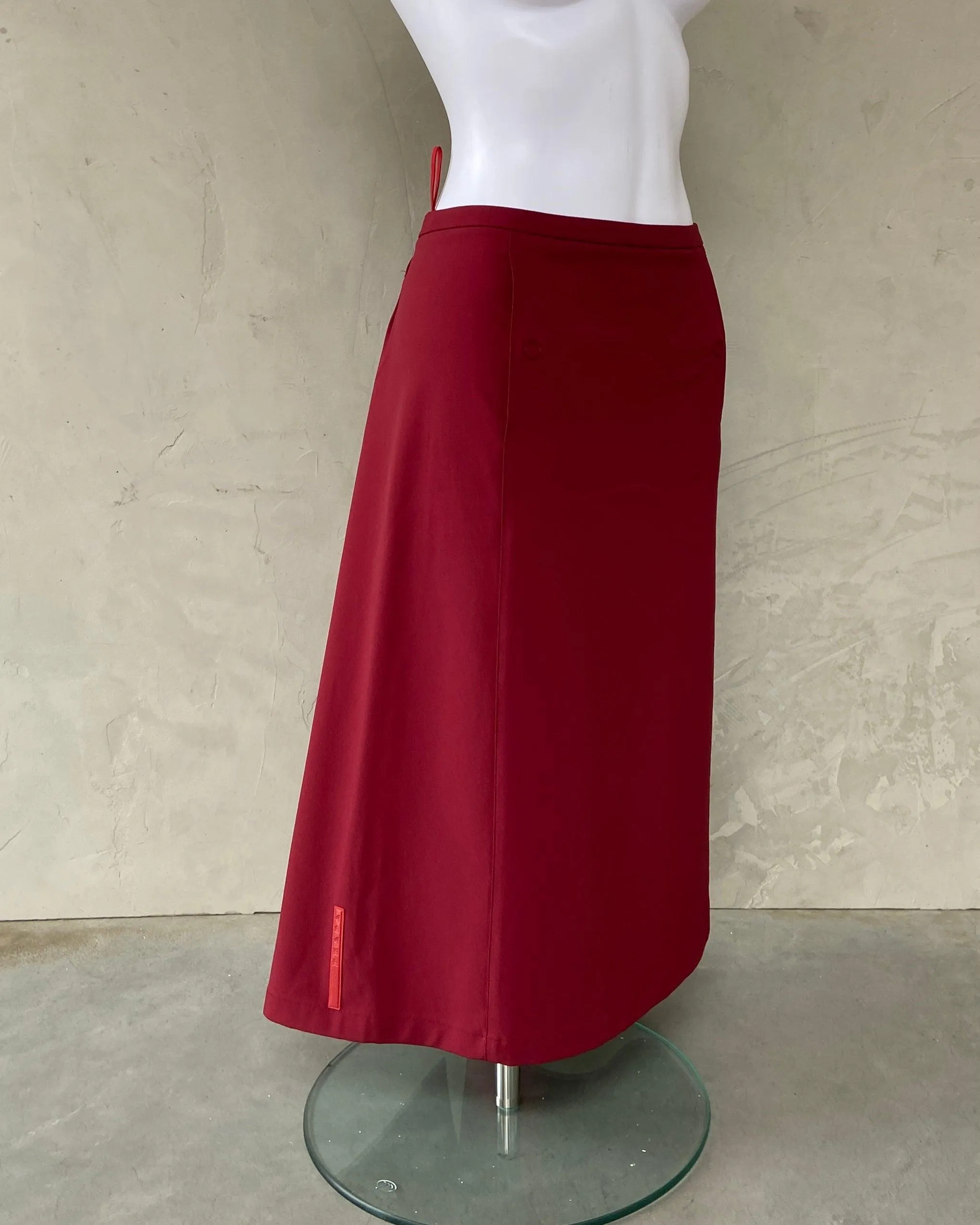 PRADA SPORT RED BELTED MIDI SKIRT - M