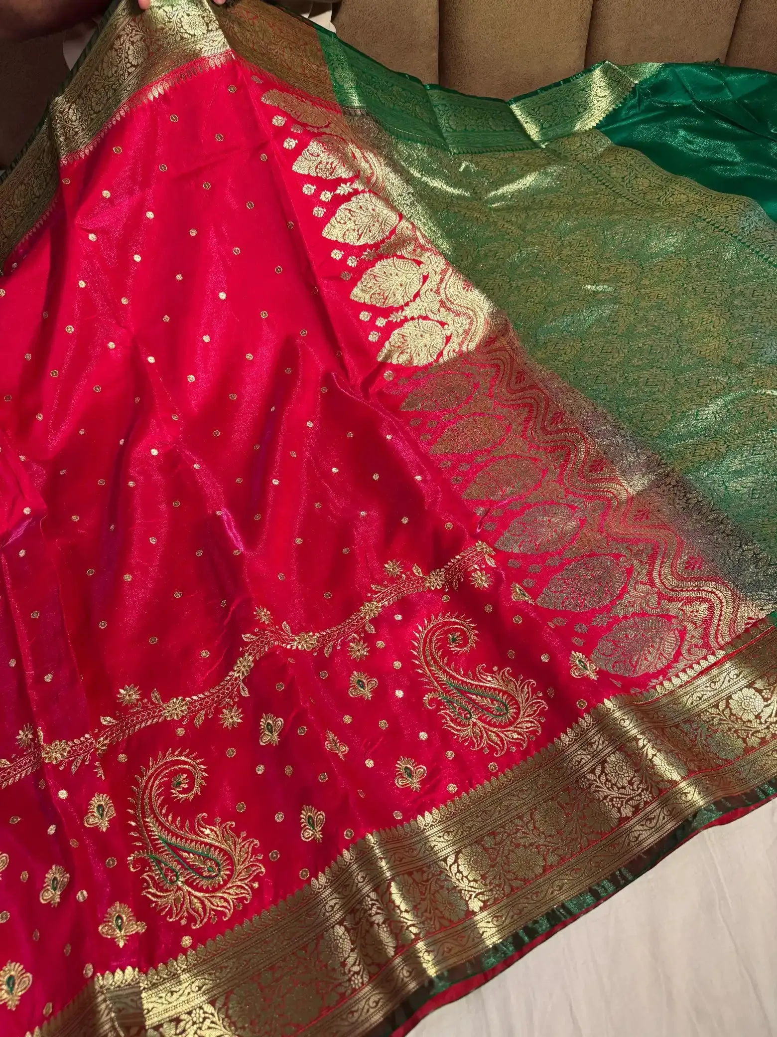 Premium banarasi satin katan silk saree with embroidery work and contrast rich pallu