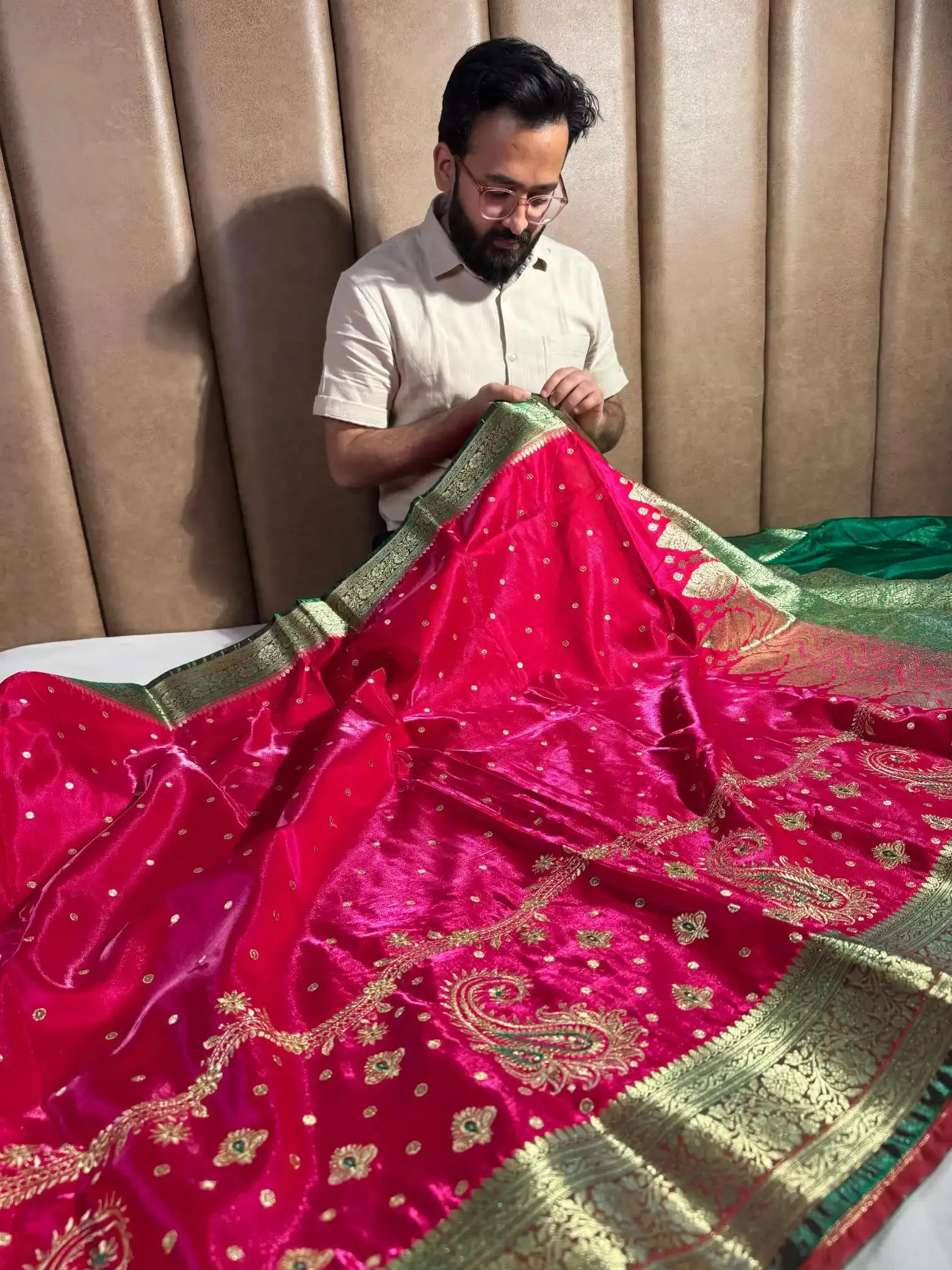 Premium banarasi satin katan silk saree with embroidery work and contrast rich pallu