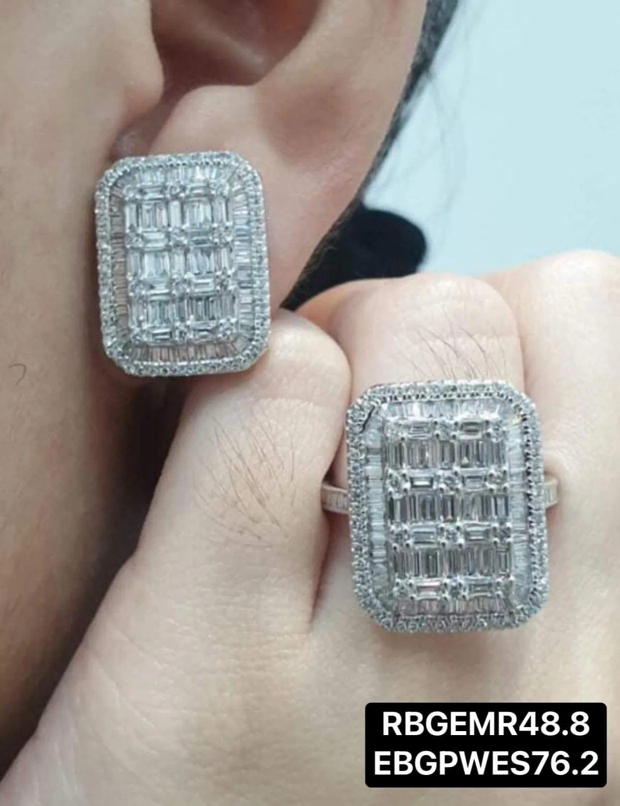 PREORDER | Large Mirror Emerald Shape Statement Diamond Jewelry Set 14kt