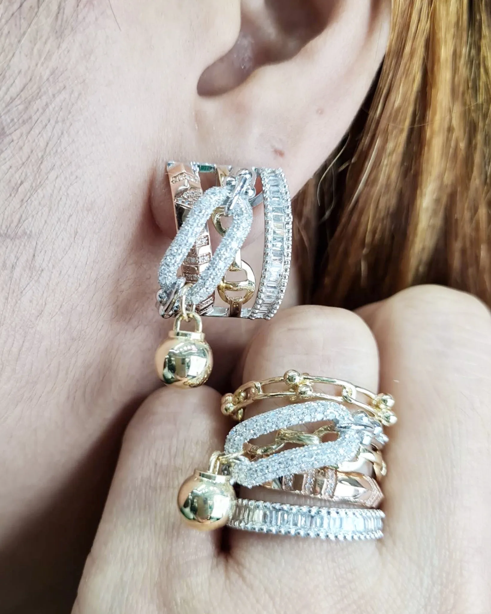 PREORDER | Multi-Tone Money Ball Dangle Statement Diamond Jewelry Set 14kt