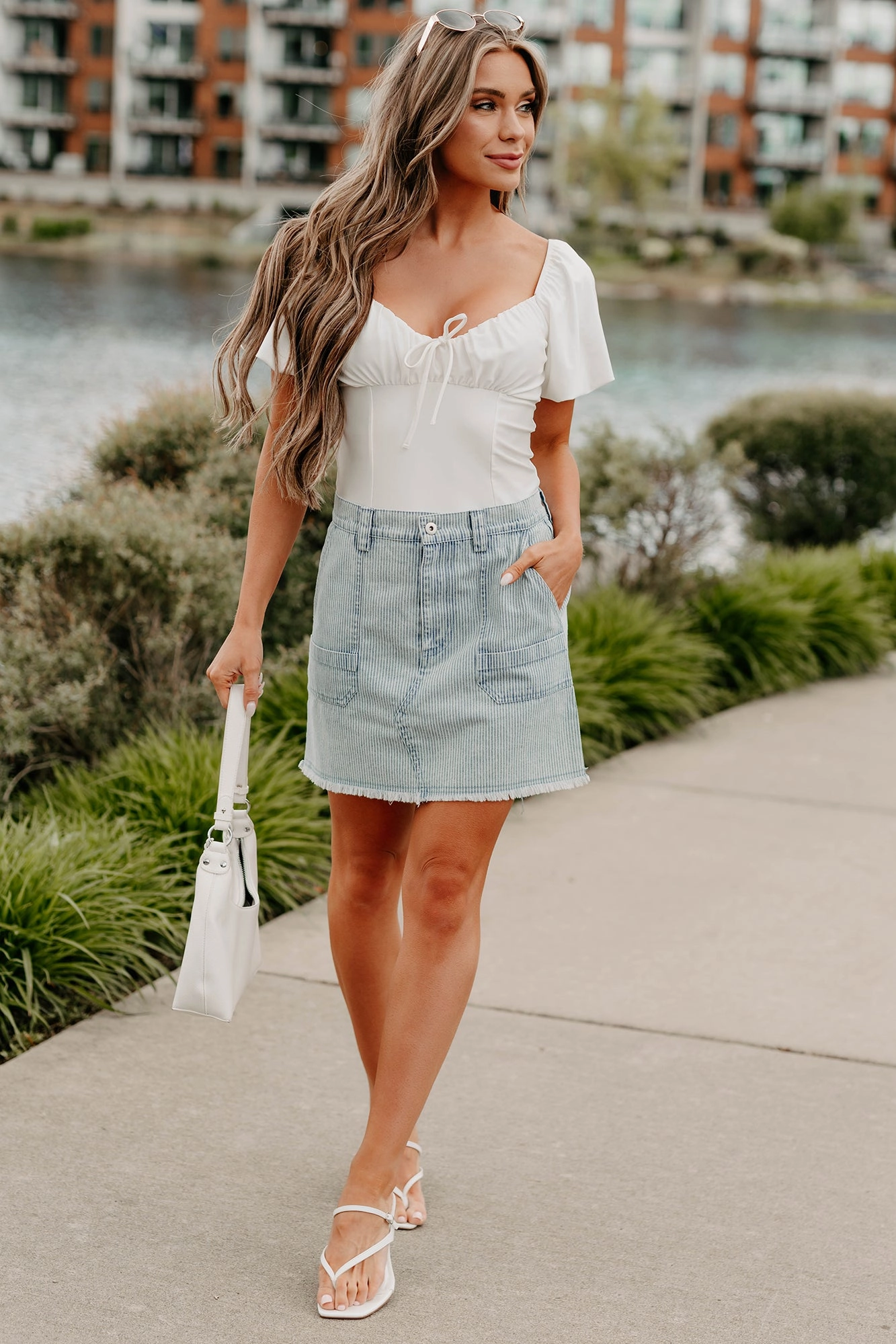 Pretty Priority Striped Denim Mini Skirt (Light)