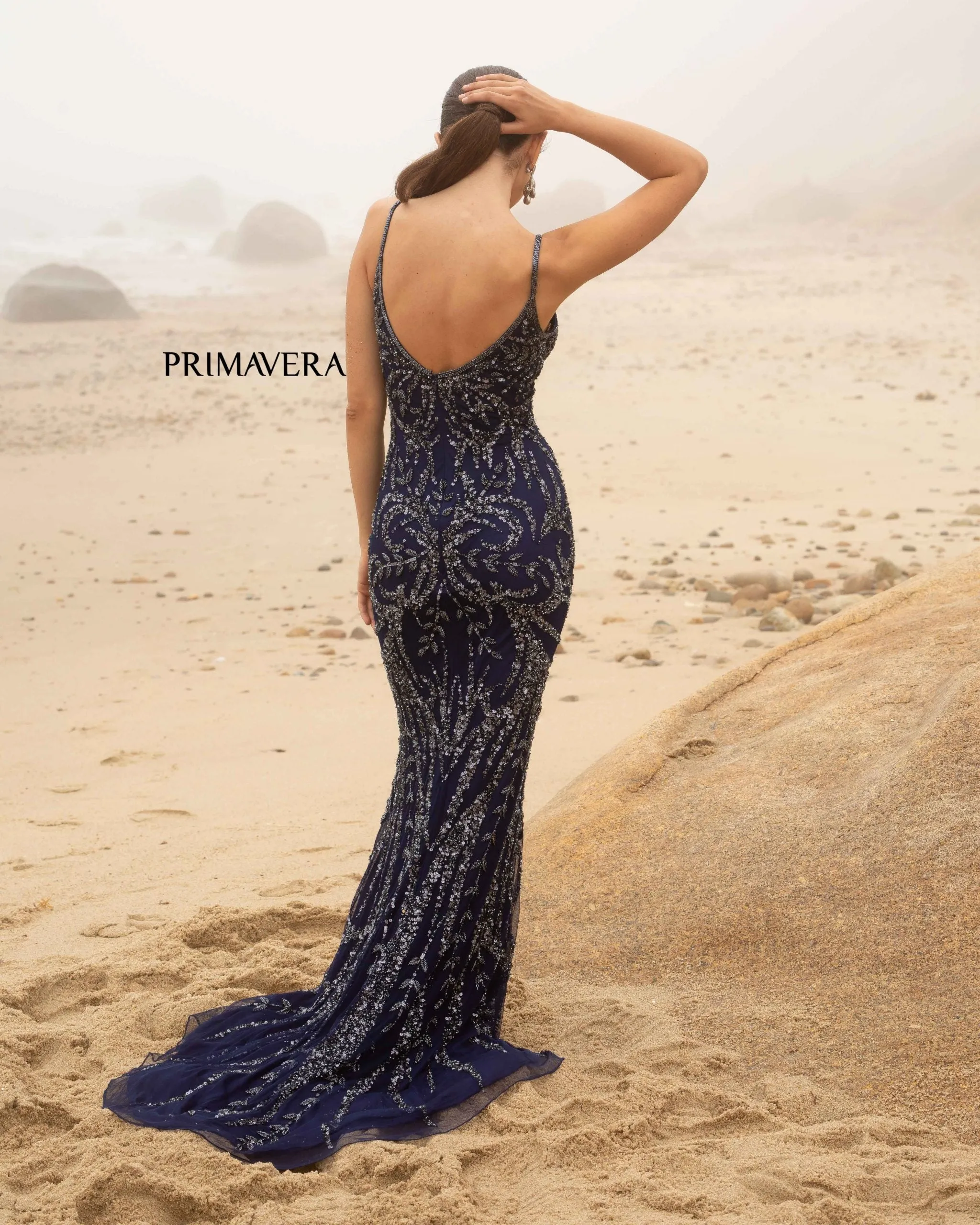 Primavera Couture 3793 Size 4 Neon Lilac Sequin Prom Dress Long V Neckline Fitted Sweeping Train
