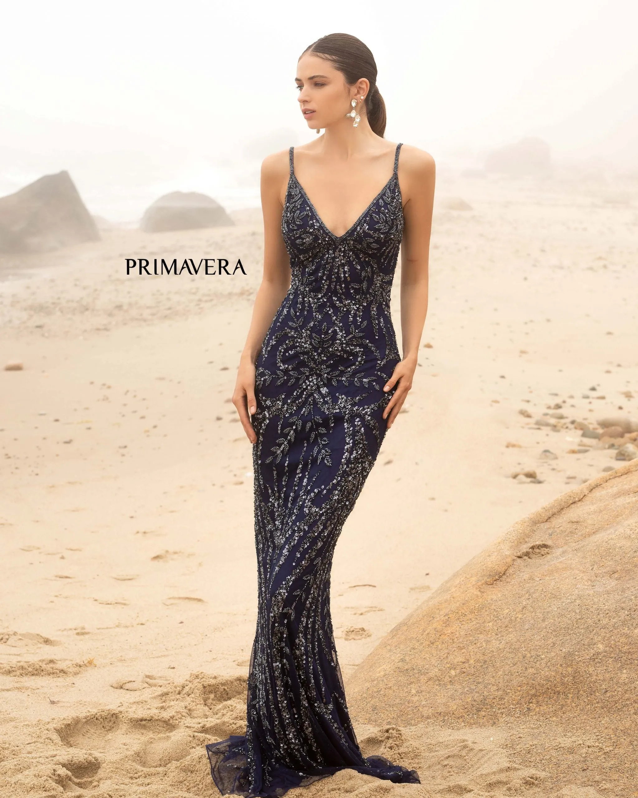 Primavera Couture 3793 Size 4 Neon Lilac Sequin Prom Dress Long V Neckline Fitted Sweeping Train