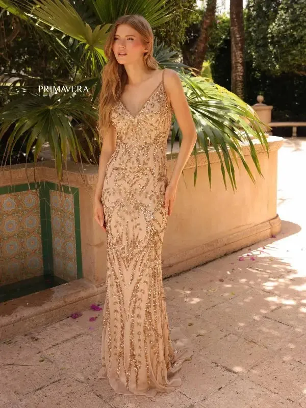 Primavera Couture 3793 Size 4 Neon Lilac Sequin Prom Dress Long V Neckline Fitted Sweeping Train