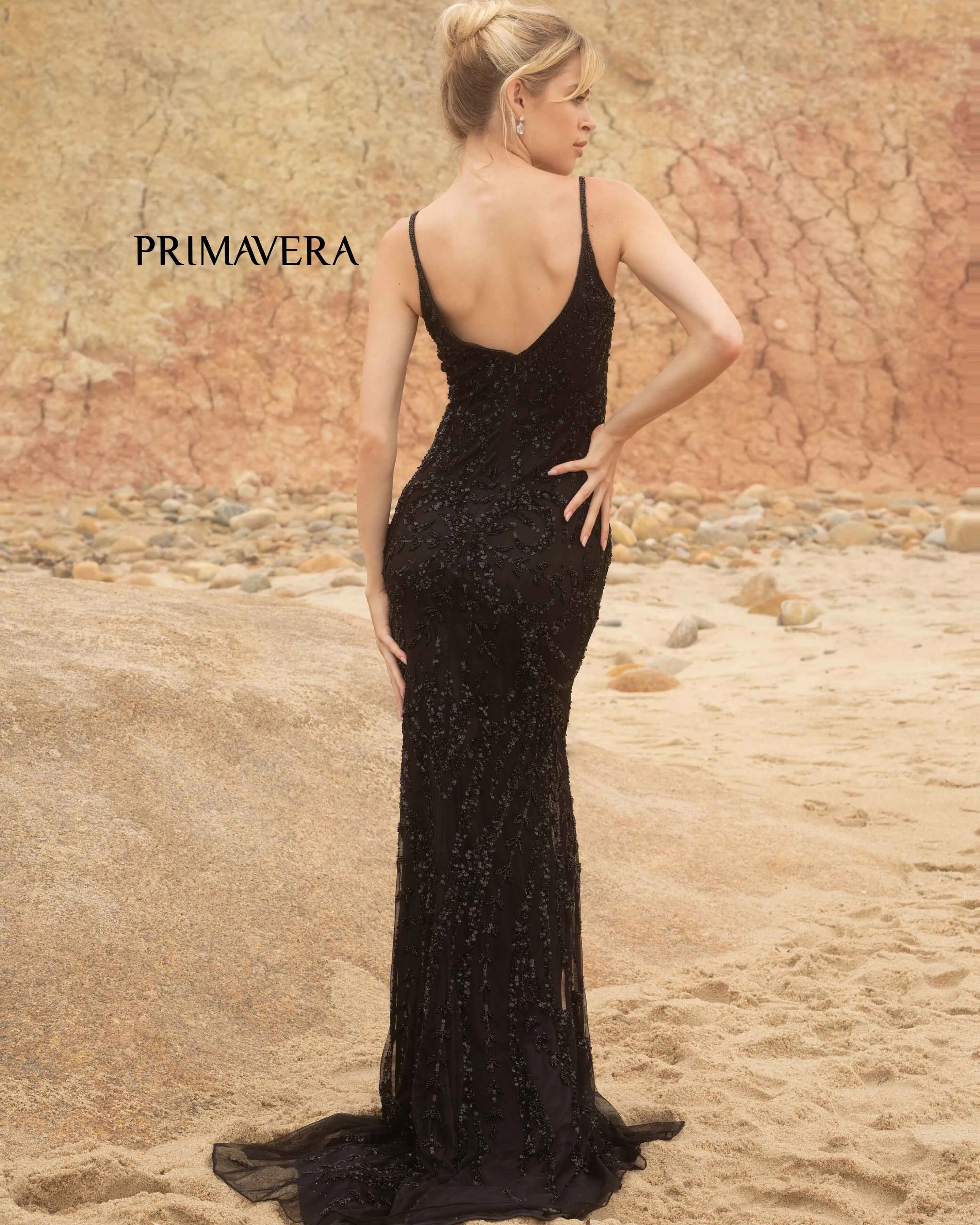 Primavera Couture 3793 Size 4 Neon Lilac Sequin Prom Dress Long V Neckline Fitted Sweeping Train