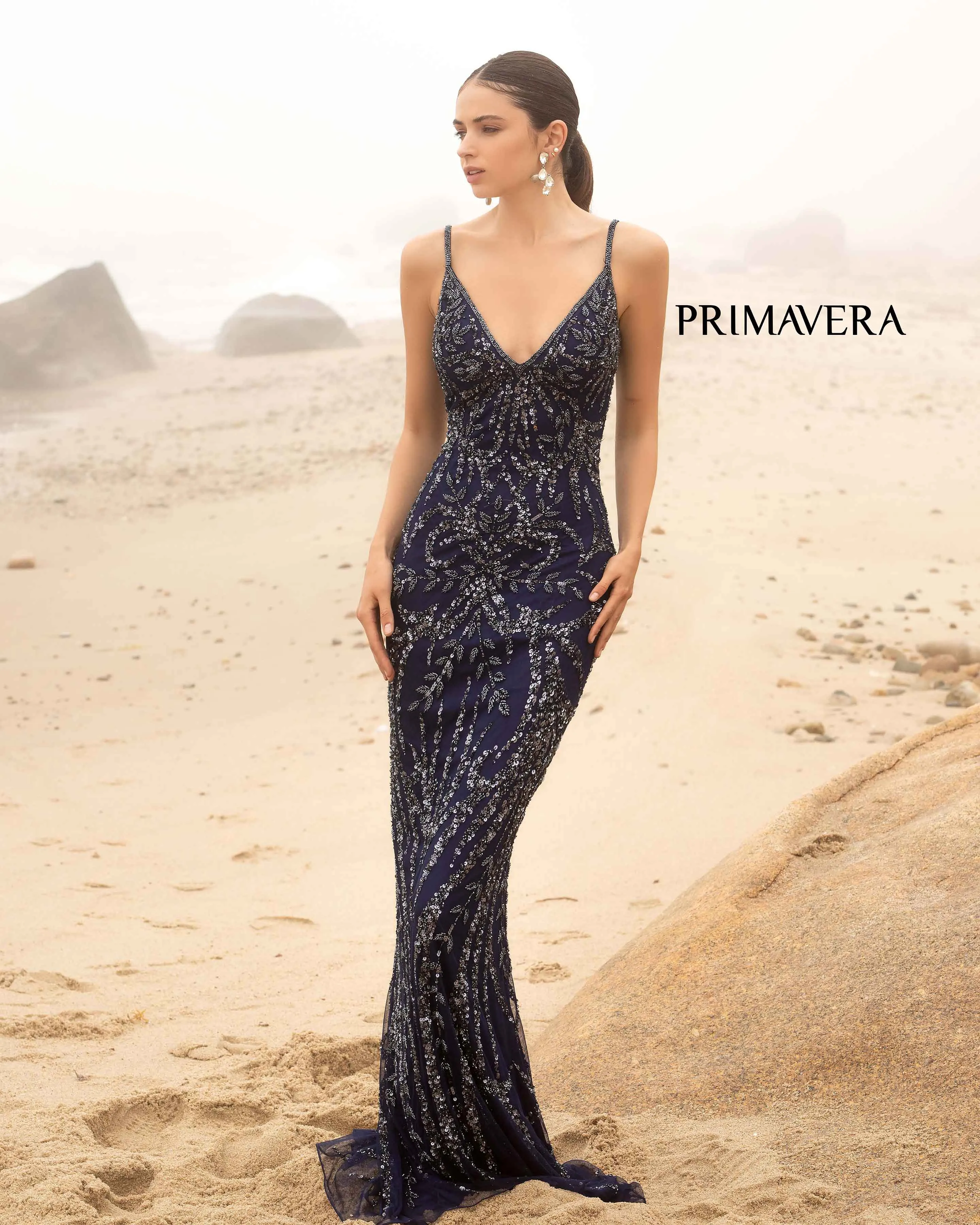 Primavera Couture 3793 Size 4 Neon Lilac Sequin Prom Dress Long V Neckline Fitted Sweeping Train