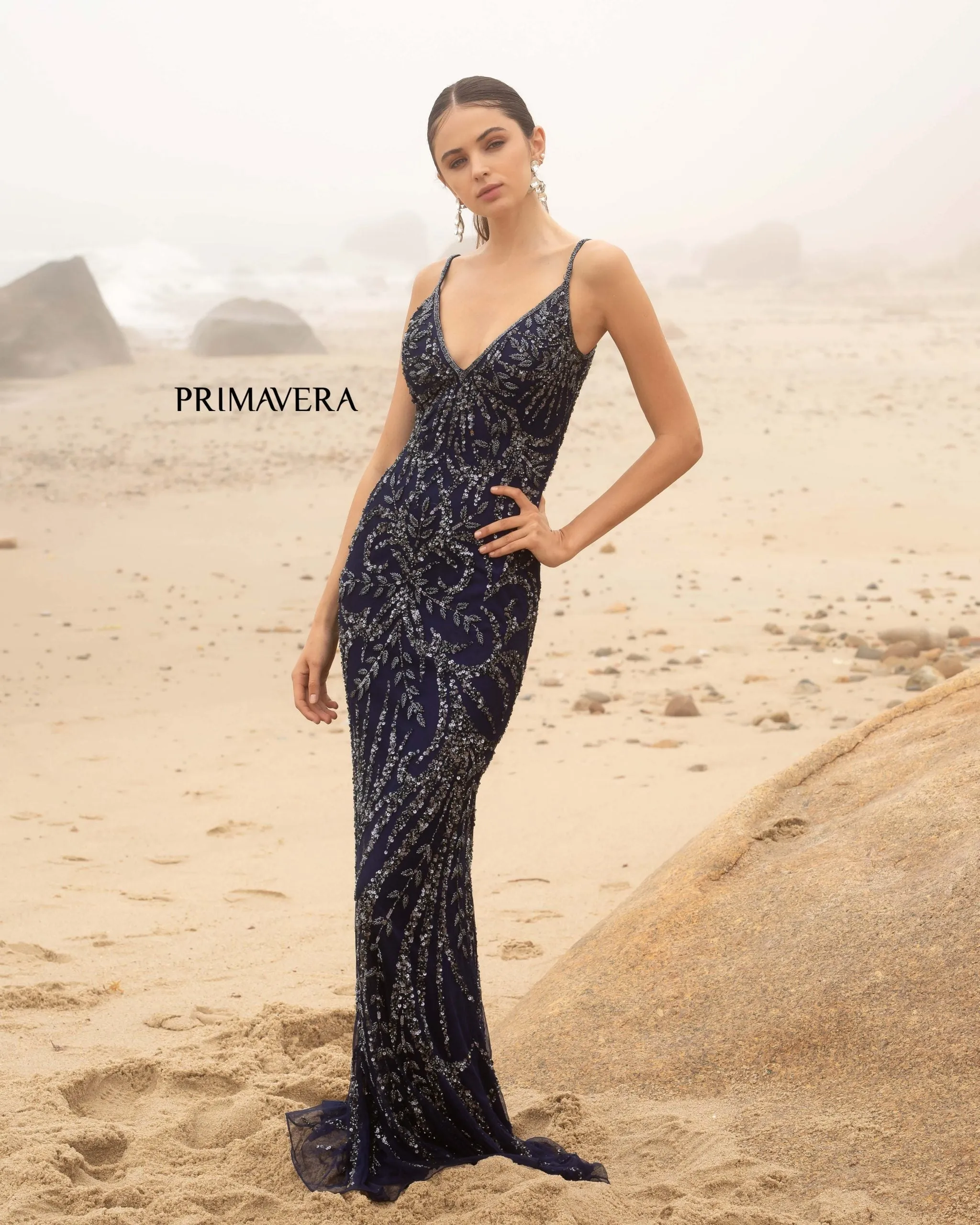 Primavera Couture 3793 Size 4 Neon Lilac Sequin Prom Dress Long V Neckline Fitted Sweeping Train