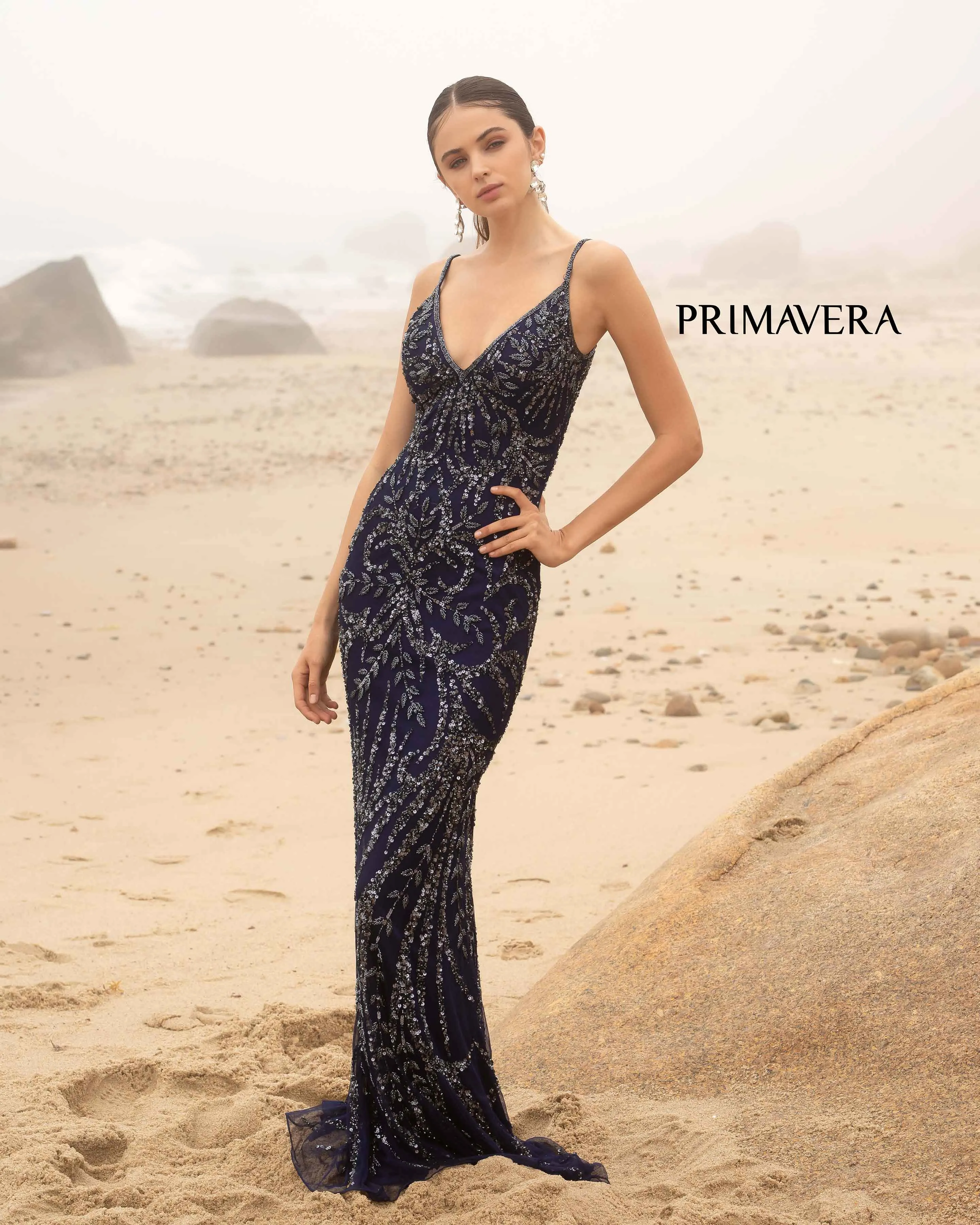 Primavera Couture 3793 Size 4 Neon Lilac Sequin Prom Dress Long V Neckline Fitted Sweeping Train