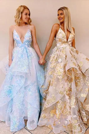 Promfast Chic A-line Spaghetti Straps Lace Appliques Long Prom Dress Evening Dress PFP1819
