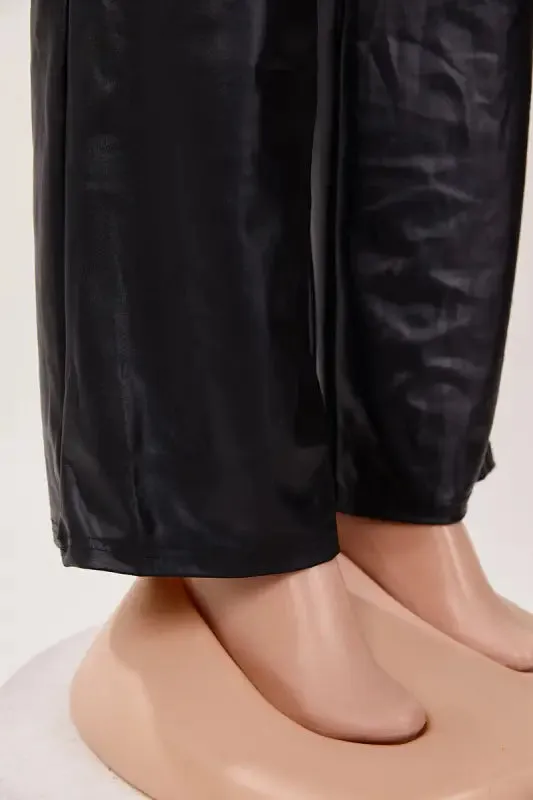 PU Leather Tube Top Deep Pocket Jumpsuit