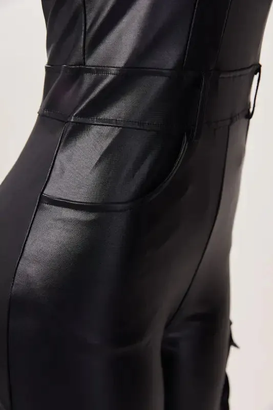 PU Leather Tube Top Deep Pocket Jumpsuit