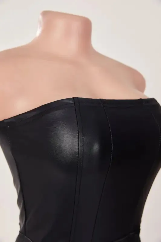 PU Leather Tube Top Deep Pocket Jumpsuit