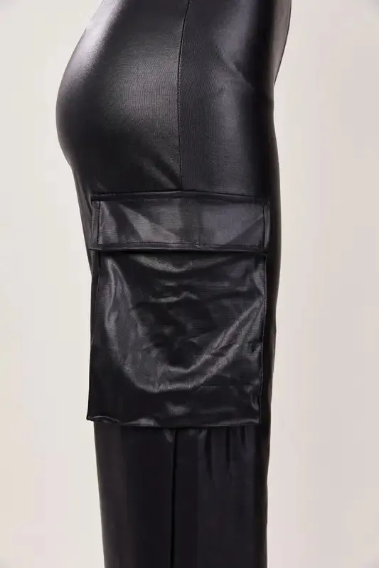 PU Leather Tube Top Deep Pocket Jumpsuit