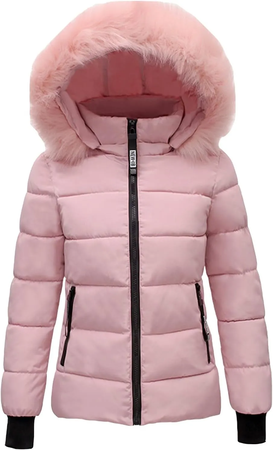 Puffer Jacket Womens Quilted Parka with Faux Fur Hood Zip Up Casual Tunic Puffer Coat Warm Winter Outfits Down Hooded Jackets