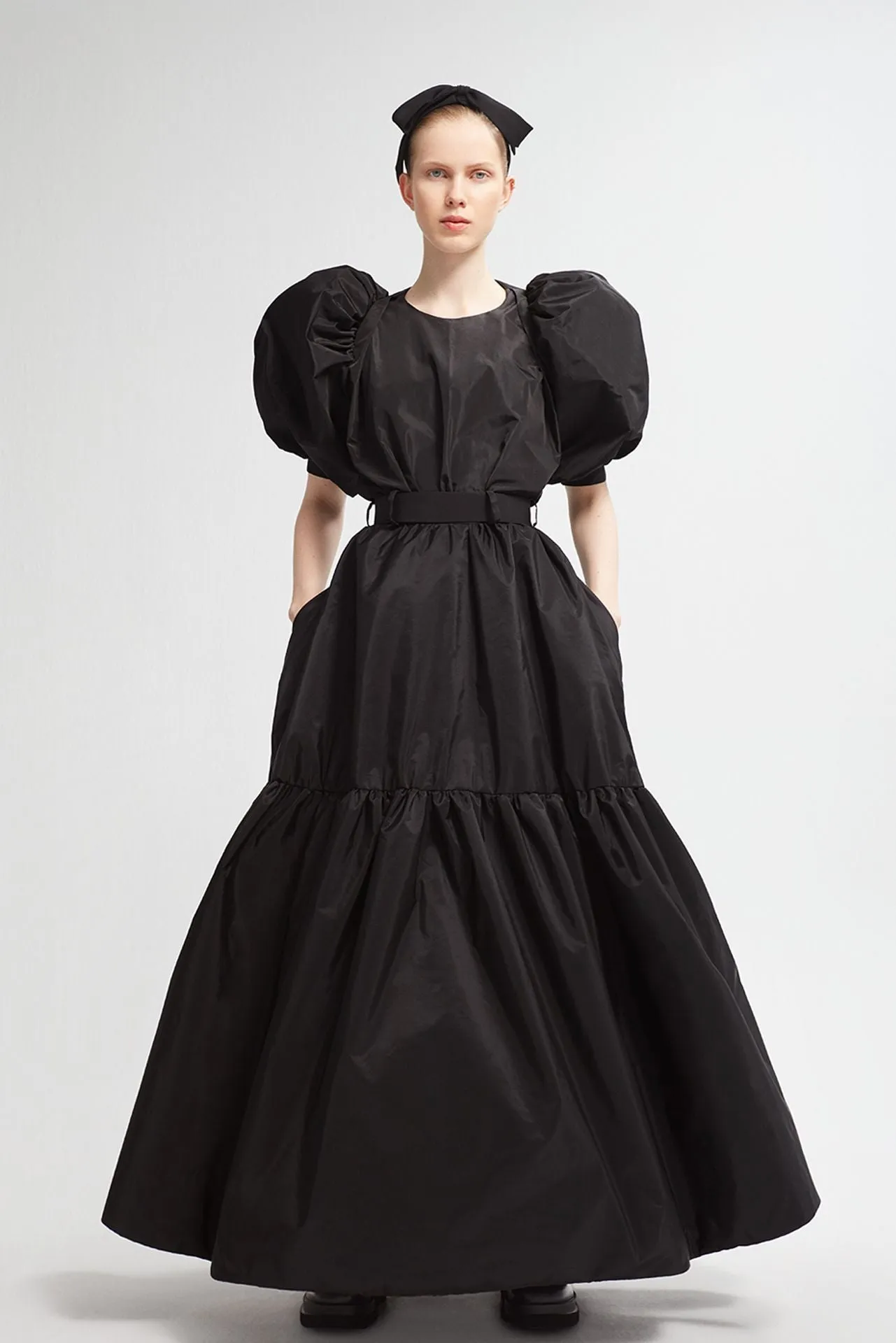 Puffy Taffeta Short-Sleeved Dress