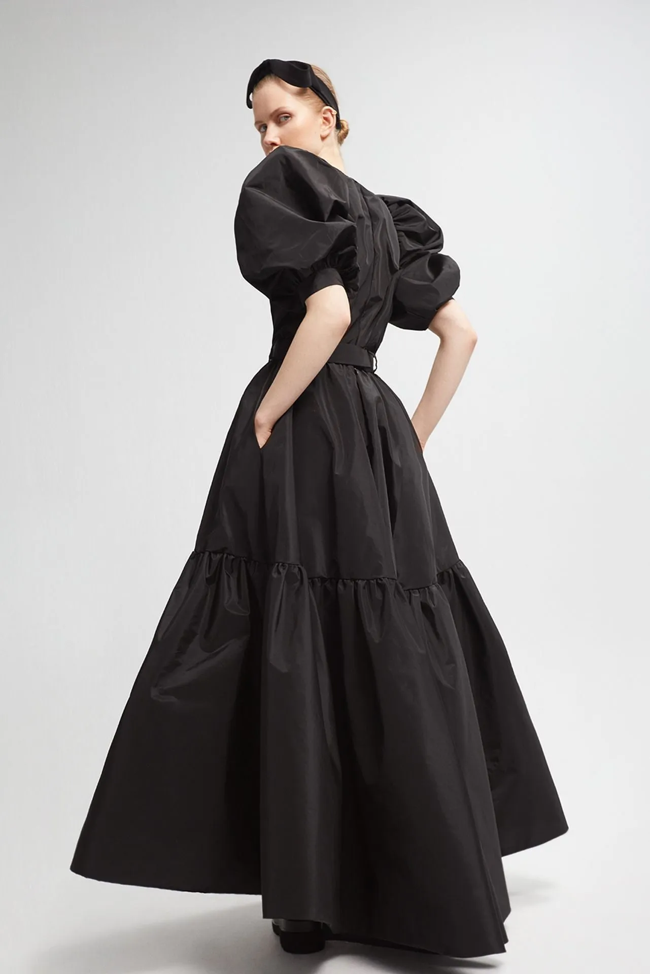 Puffy Taffeta Short-Sleeved Dress